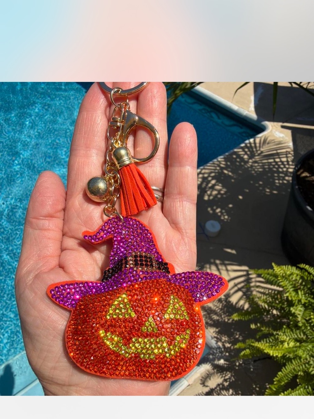 Halloween Pumpkin Witch Keychain Charm in Orange and Purple